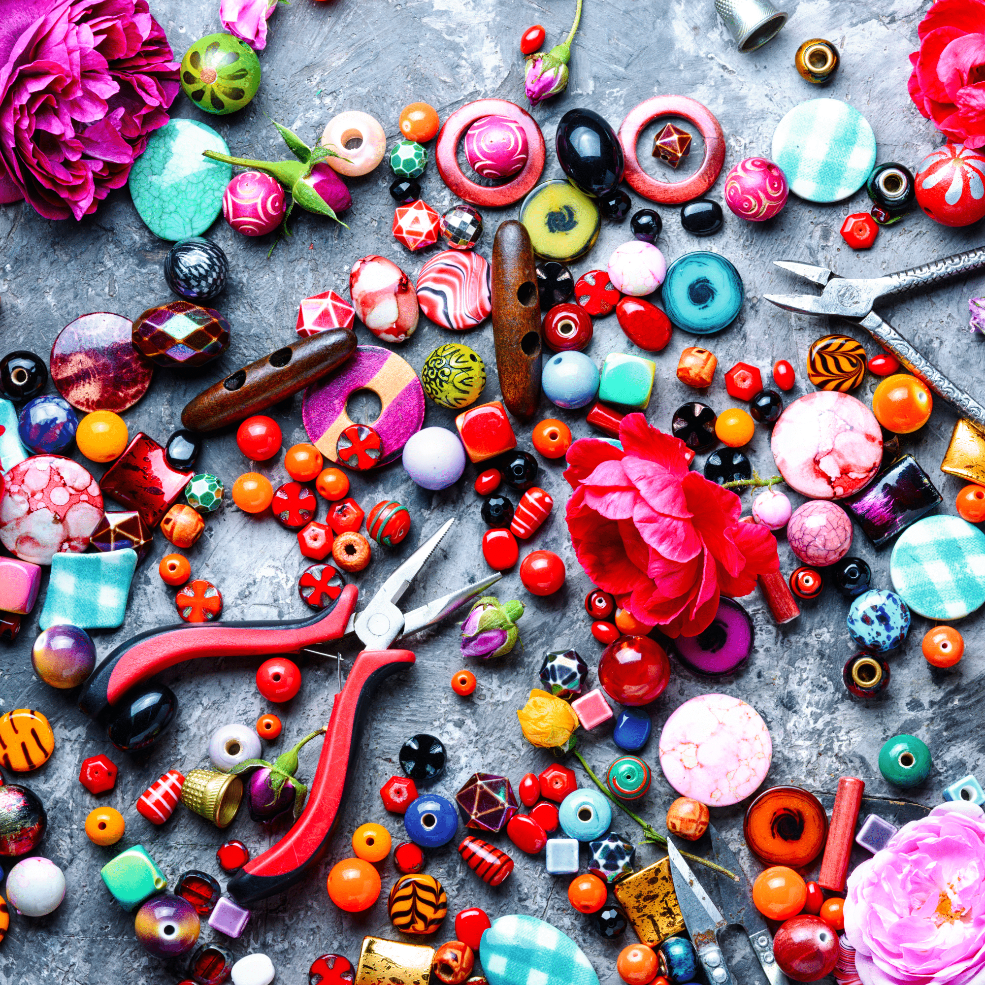 Beads, clasps, and embroidery supplies